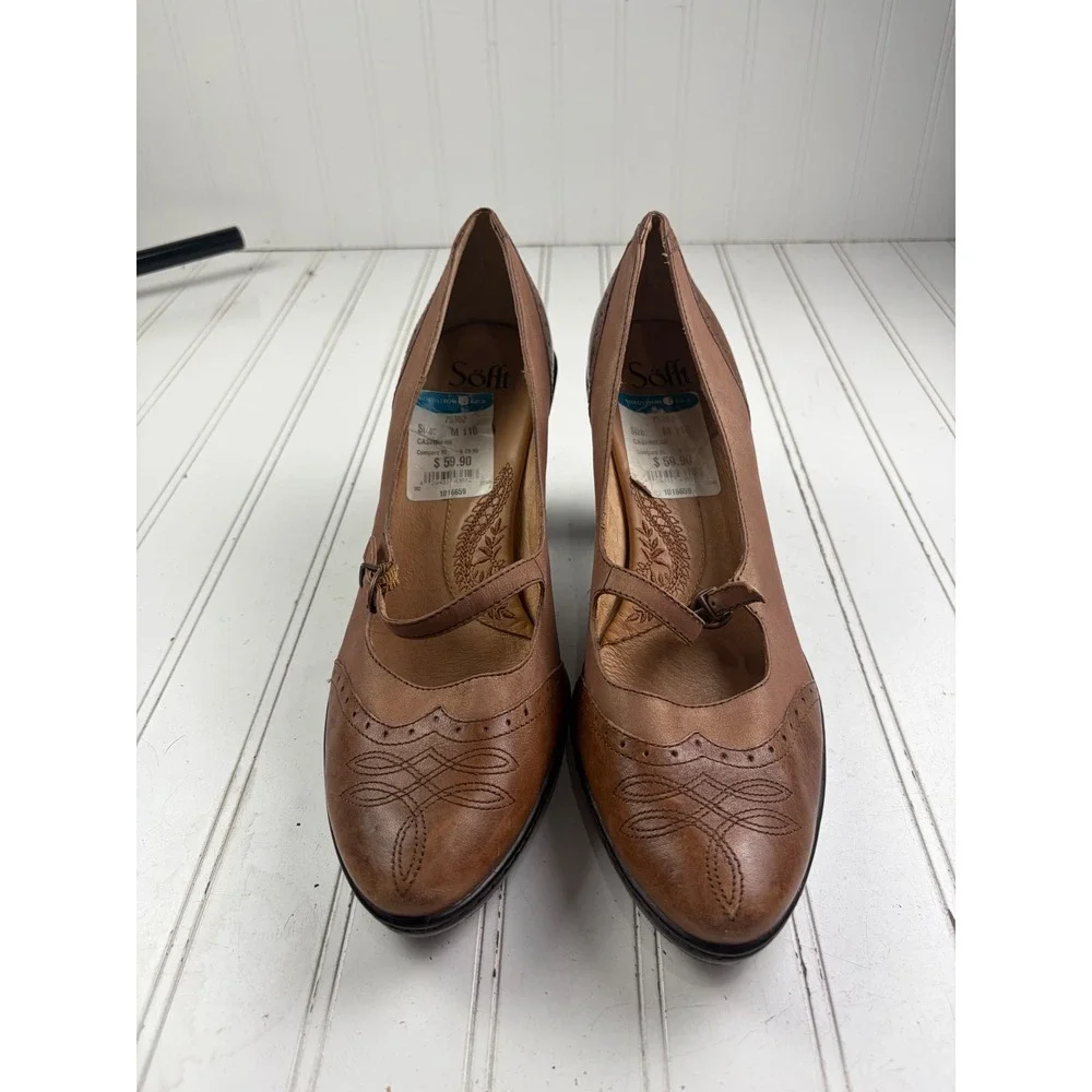 Sofft Vintage Y2K Brown Leather Mary Jane Block Heel Pumps Women's Size 11M